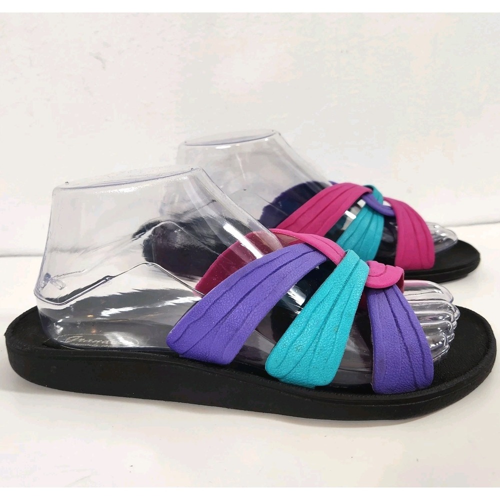 Grandco Womens Colorblock Criss Cross Slide Sandals Size 8 Retro Y2K Style‎